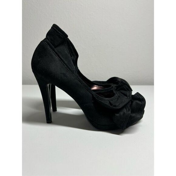 Herstyle Black Suede Peep Toe Stiletto Heels Size 9 - Picture 4 of 16